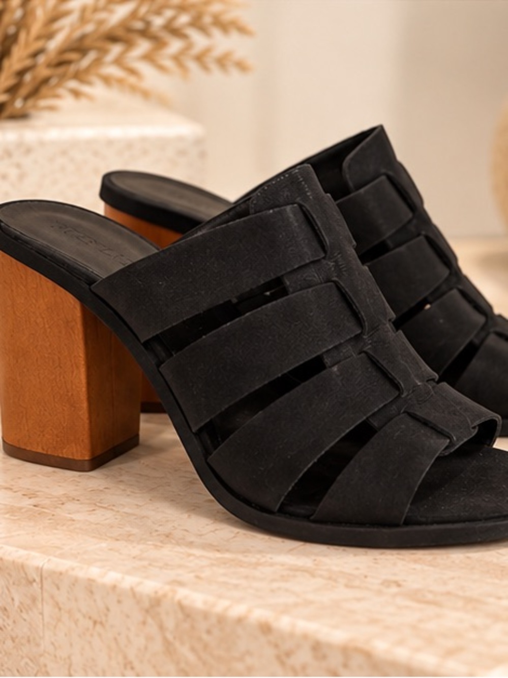 Treasure & Bond Black Faux Suede Woven Block Heel Mules